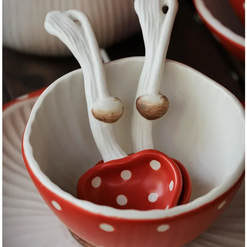 High Appearance Level Soup Spoon Cute Cartoon Dessert Spoon Ceramic Mushroom Coffee Spoon Underglaze Color Craft Dinnerware Set