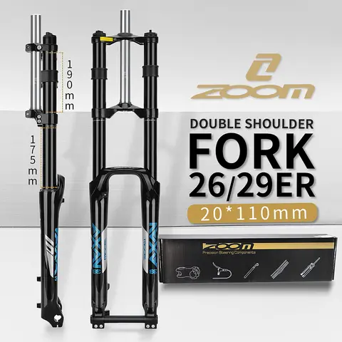 ZOOM Dual Crown DH Fork - 26/27.5/29 Inch MTB, High-, 175mm Travel, Rebound & Compression Adjust,  for Strength Downhill
