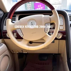 Customized Non-slip Breathable Beige Leather for Lincoln Navigator 2004 2005 Car Steering Wheel Cover Carbon brown Car Interior