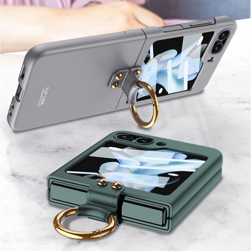 

For Samsung Galaxy Z Flip5 Z Flip4 Z Flip3 Z Flip2 Z Flip1 ultra thin Personality Ring Bracket Hard Mobile Phone Case Cover