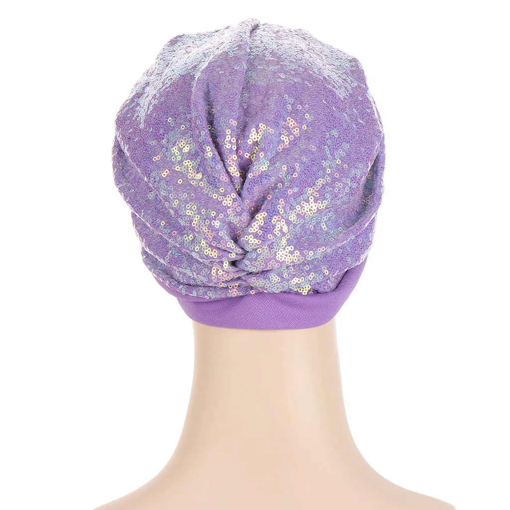 Headwear Beanie Hat Cap Twist Knot Turban Women Girl Sequin Design Chemo Head Wrap Soft Stretch Hair Loss Alopecia Fashion HT255