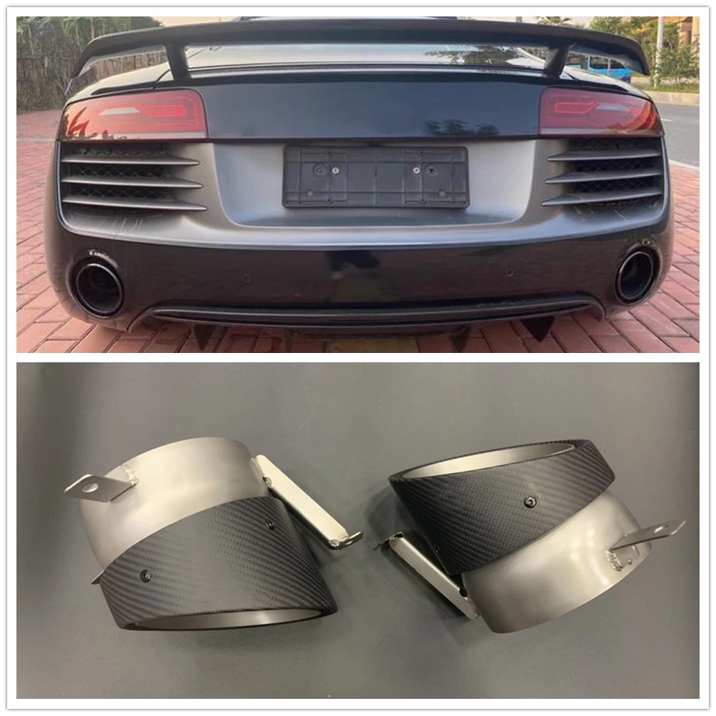 

Pop 2pcs Exhaust Tip Muffler Pipe For Audi R8 2013-2015 Carbon Fiber Look Car Rear Tail Air Vent Outlet Tupe Exhause Tailpipe Ki