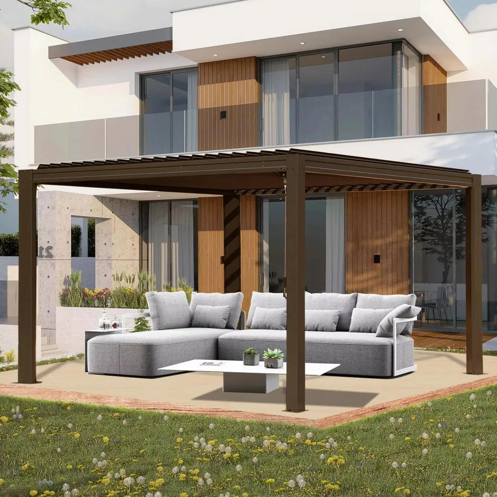

Custom Luxury Bioclimatic Aluminum Pergola, Louvered Roof Gazebo, Outdoor Garden Canopy Home Furniture