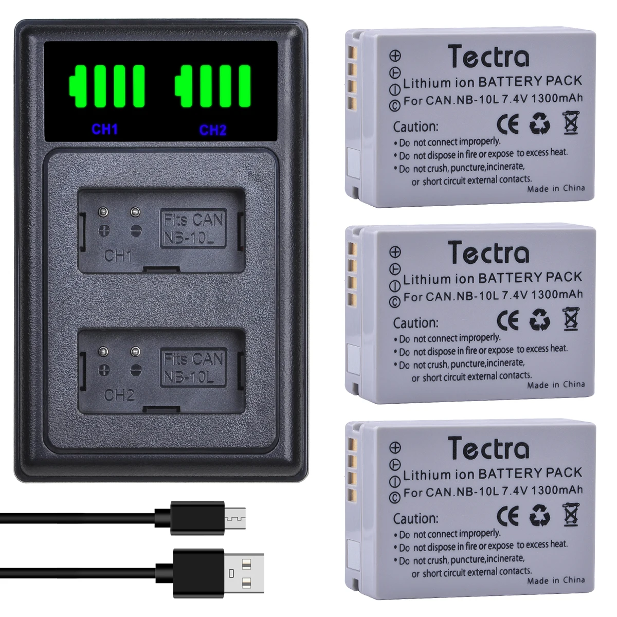 

1300mAh NB-10L NB10L Battery + LED Dual Charger for Canon PowerShot G1 X, G3 X, G15, G16, SX40 HS, SX50 HS, SX60 HS