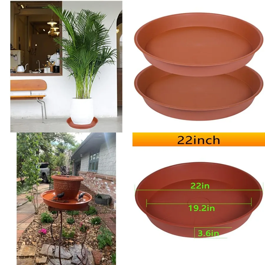 

2 Pack of 20 22 inch Plant Saucer (19.1 inch Base), 3.6" Depth Tray, Large Deep Heavy Duty Saucers for Pots, Garden Bird Bath Bowl, Plant Trays for Indoors Outdoor (21", Terracotta)