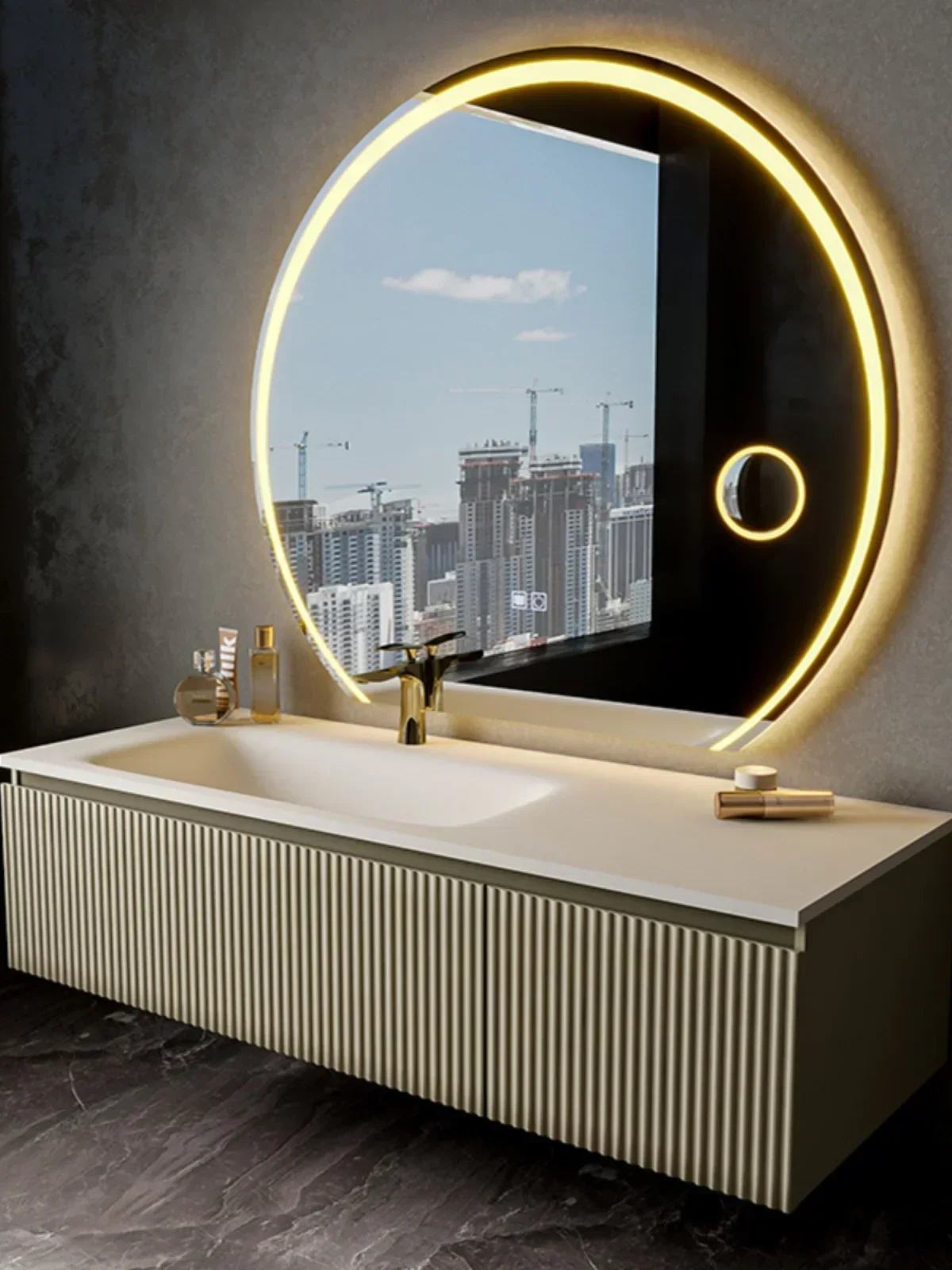 Waterproof solid wood bathroom cabinet ceramic integrated basin French bathroom washstand skin feeling new bathroom