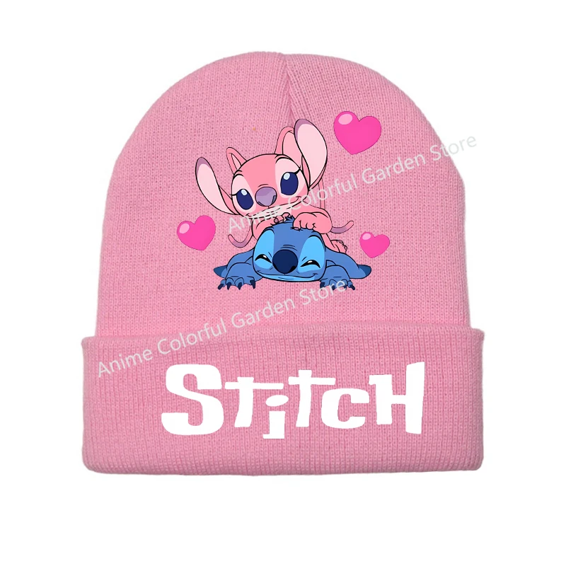 Disney Stitch Kids Knitted Hat Girls Autumn Winter Windproof Warm Pink Knit Cap Anime Cartoon Kawaii Hats Children Fashion Caps