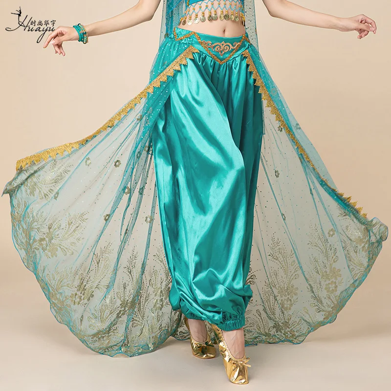 

1pcs/lot woman fashion satin belly dance pants indian dance lantern dancing long pants