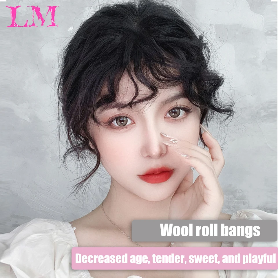 LM Fake Fringe Kinky Curly Clip in Bangs Wig False Natural Hair Bangs Synthetic Hair Pieces For Fashion Women