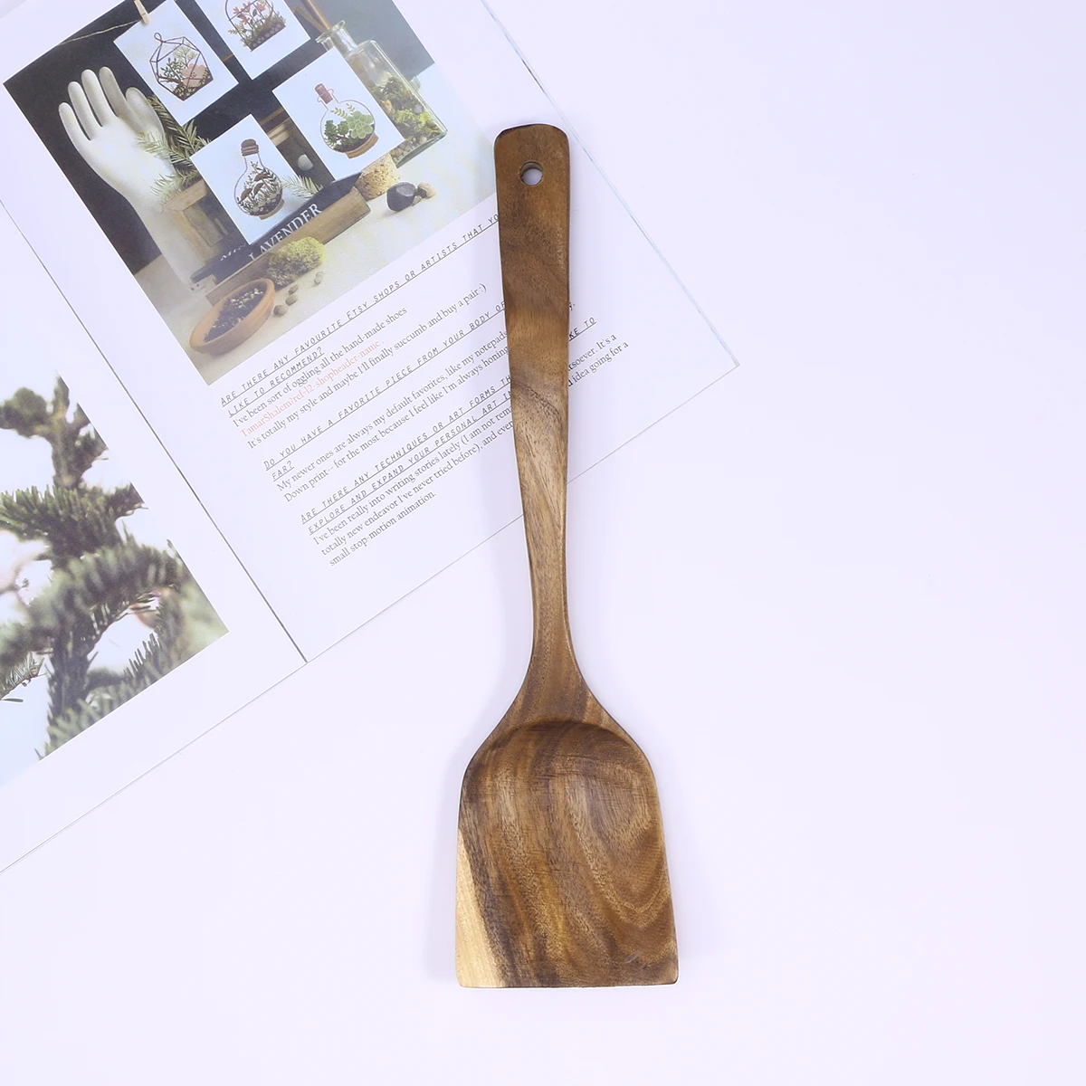 

Teak Wood Kitchen Gadget Handmade Wooden Turner Beautiful Grain Heat Resistant Cooking Utensil Non Stick Pan Friendly
