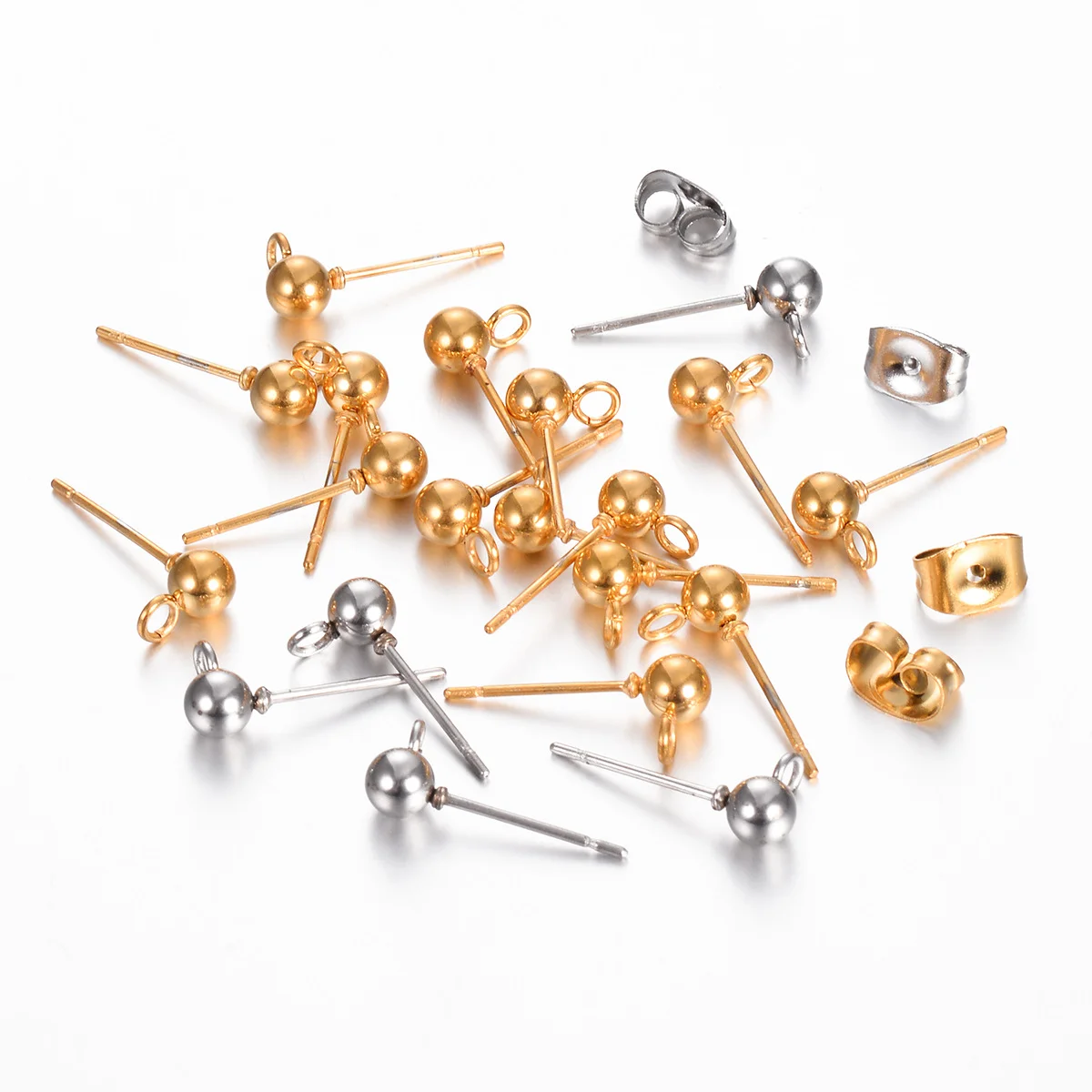 

20pcs/lot 4mm 5mm 6mm Stainless Steel Gold ball Stud Earring Posts Hypoallergenic DIY Earring Components For Earrings Making