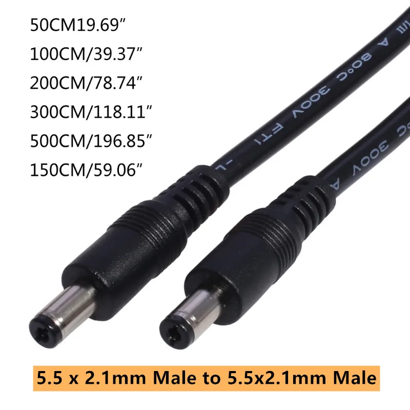 DC Power Plug Cable 5.5 x 2.1mm Male to 5.5x2.1mm Male Adapter Connector Wire Extension Power Supply Cable for Routers LED Light