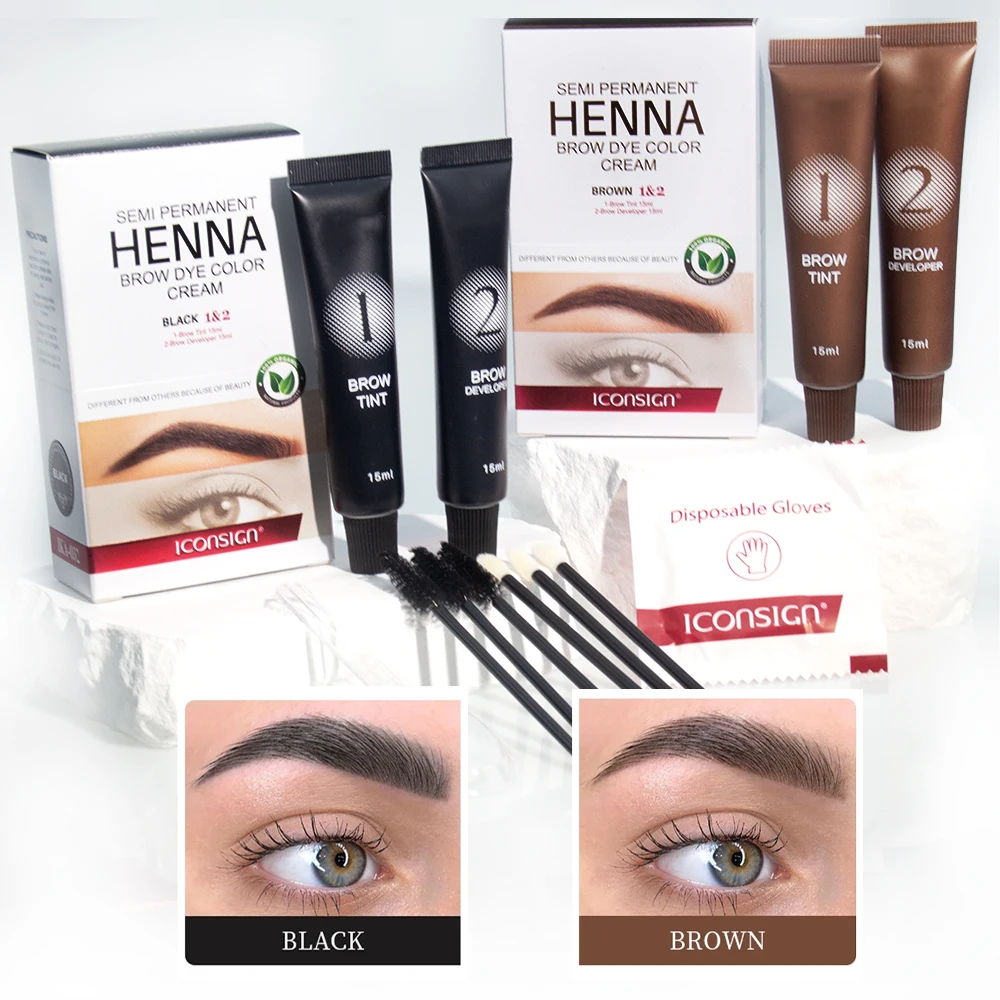 

ICONSIGN Eyebrow Tint Professional 2 In 1 Semi-Permanent Lash & Brow ColoringKit,Eyebrow Dye Black Eyebrow Tint Kit Dark Brown