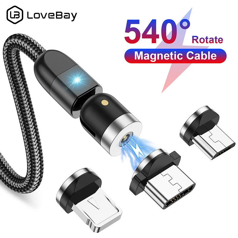 Lovebay 540º Rotate Magnetic USB Cable Micro Type C Charger Mobile Phone Cable Cord Fast Charging For iPhone 13 Xiaomi Samsung