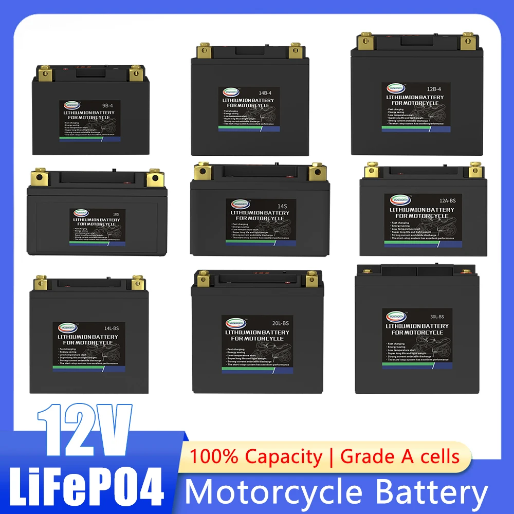 12V LifePO4 Motorcycle Battery Built in BMS 4Ah 6Ah 8Ah 9Ah 12Ah 16Ah CCA 160-720A Lithium Iron Phosphate Battery for ATV UVT