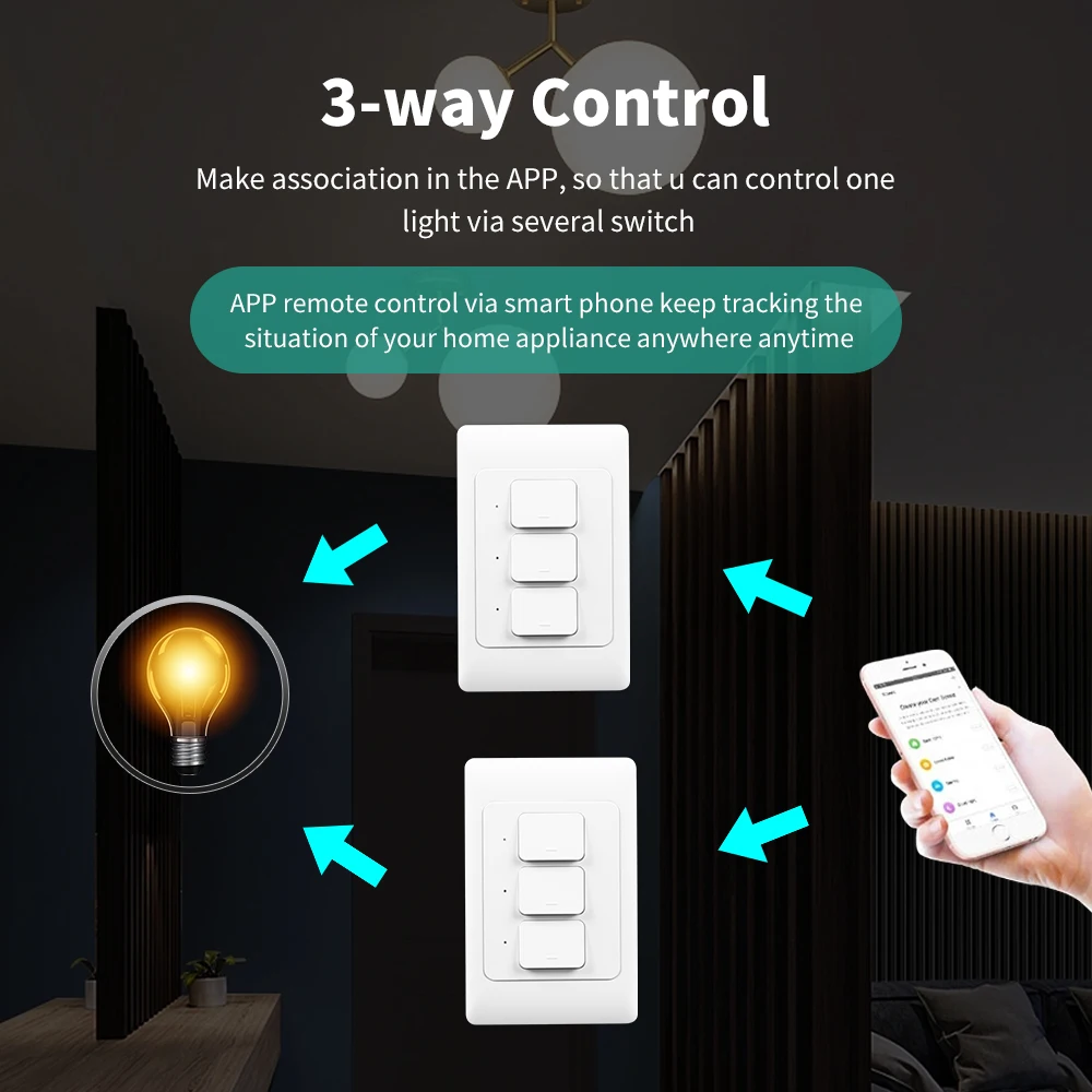 Tuya WiFi Smart Wall Light Switch No Neutral Wire &Neutral Wire Push Button Physical Light Switches US/AU for Alexa Google Home