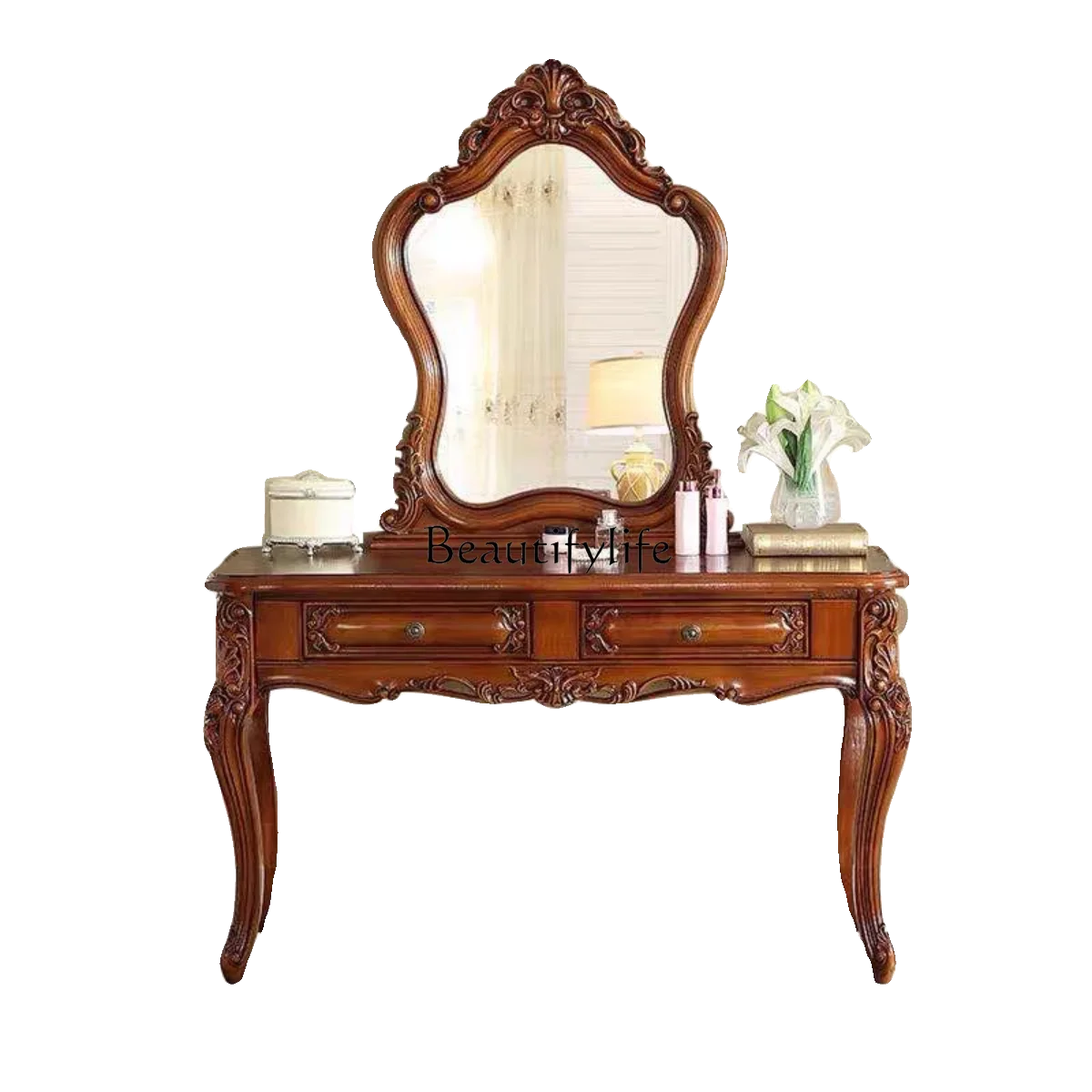

FG11European retro dresser, makeup mirror stool combination, luxury American solid wood home
