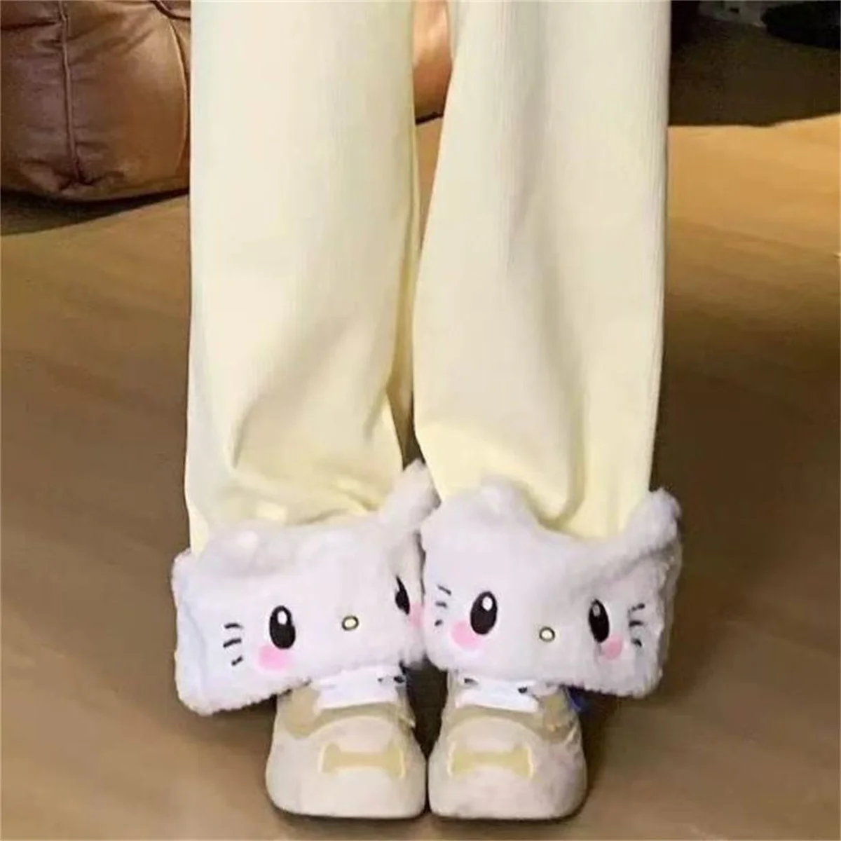 Herbst Winter Japanische Süße Lolita Hochgeschnittene Cordhose Kawaii Cartoon Katze Warme Weite Hose Y2k Lose Niedliche Hose – Detail 9