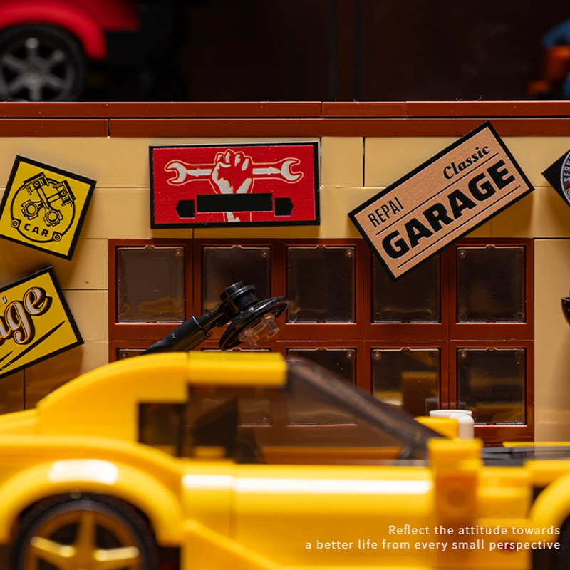 1:24 ensembles de construction de magasin de réparation de voiture bricolage décoration de bureau blocs de construction de magasin automobile idée de modèle cadeaux pour garçons enfants adultes 750 pièces