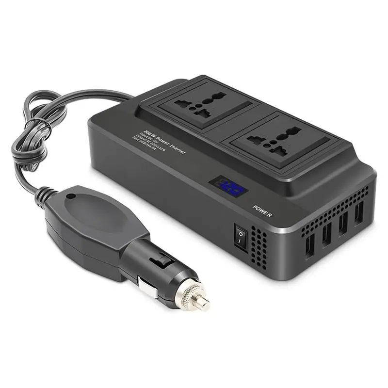【Top Sale !!】Universal 200W LED Car Power Bank Pure Sine Wave DC To AC Current Inverter Battery Converter Auto Inverter