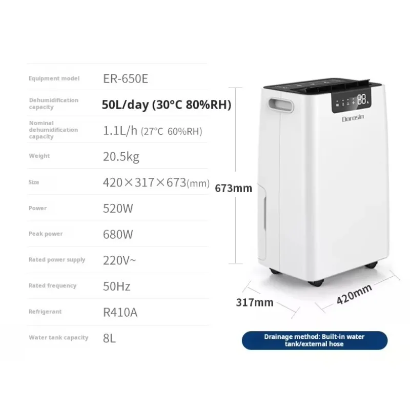 

Automatic Dehumidifier for Home Use with LED Display And Defrost Function Mobile App Control for Basement