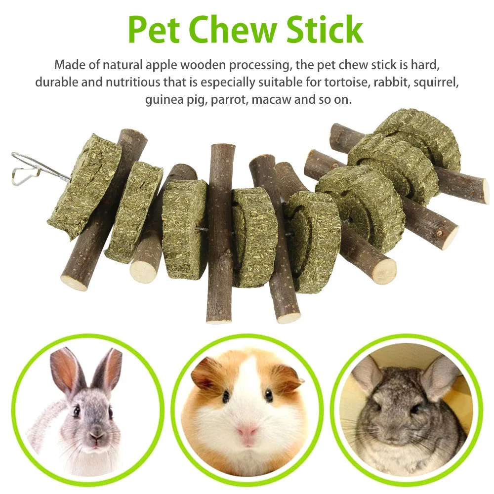 2Pcs Pet Chew Toy 100% Natural Organic Apple Chewing Sticks Rabbit Safe Teeth Grinding Toy for Chinchilla Hamsters Rodent Pets