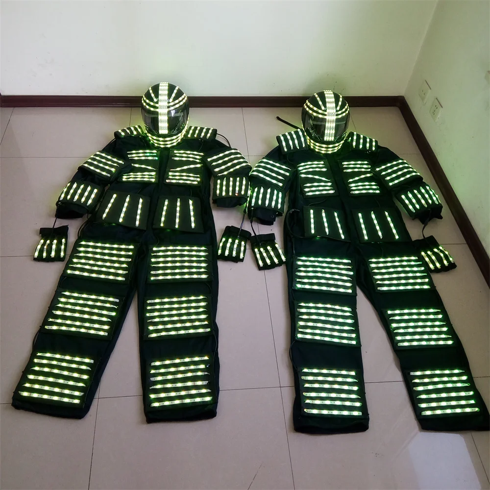 Disfraz de Robot con luz Led RGB, chaqueta luminosa, traje de armadura, guantes de casco, 2 unidades por lote