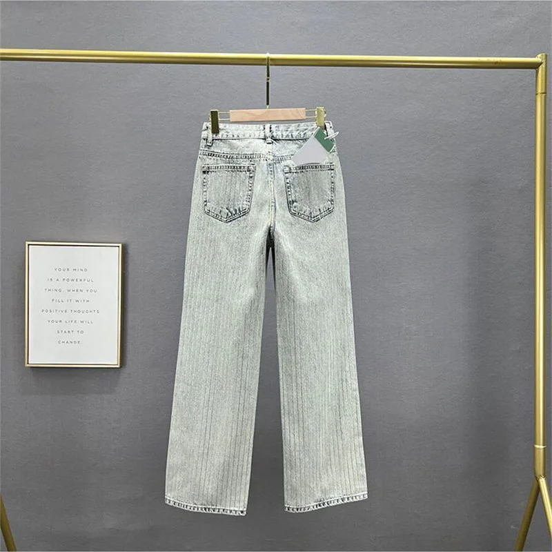 2024 New Spring And Summer Wome Denim Pants Fashion Beaded Jeans Wide-Leg Pants Female Tide  High Waist Loose Mop Pants