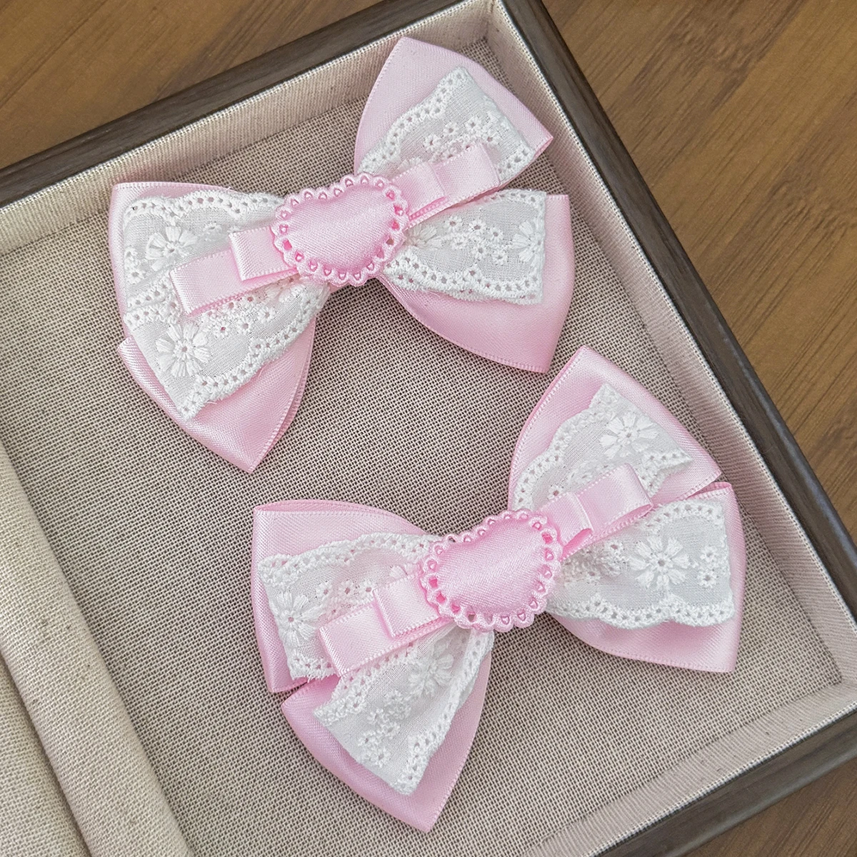 Sweet and lovely heart-shaped lace bow hairpin, girl princess afternoon tea headwear, Lolita hair accessory view 5