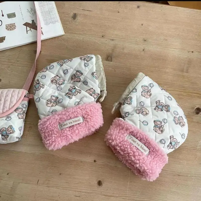 

1 пара детских колясок с мультяшным принтом, теплые зимние ветрозащитные уличные варежки