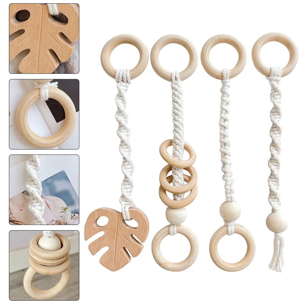 

4 Pcs Ornament Wood Fitness Rack Pendants Kids Toy Baby Plaything Newborn Gym Babies Toys Supplies Equipment Car