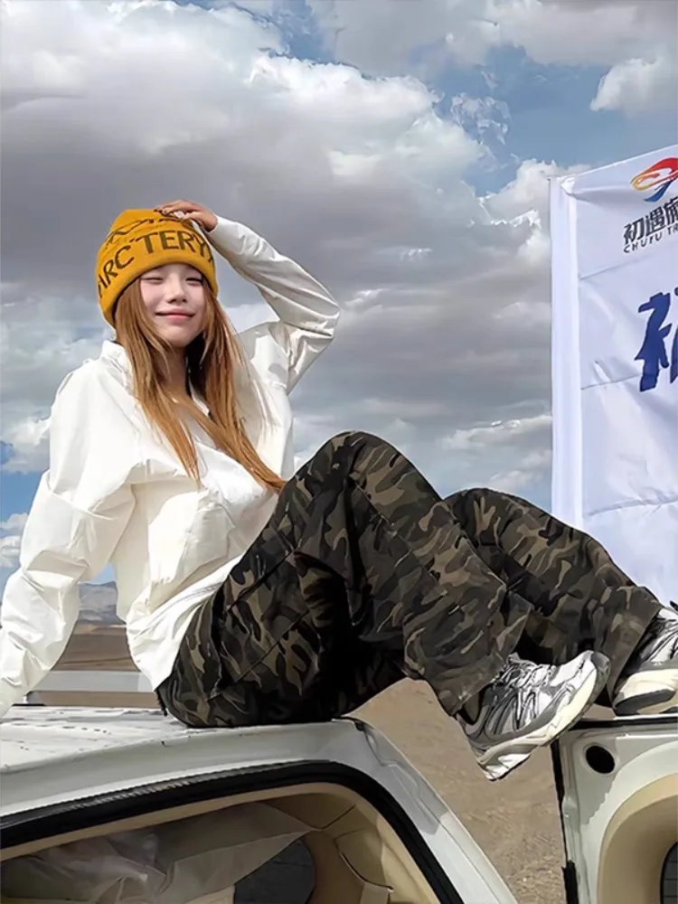 

Американские камуфляжные рабочие брюки High Street, мужские весенне-осенние модные свободные широкие джинсы в стиле хип-хоп, повседневные прямые джинсы-трубы