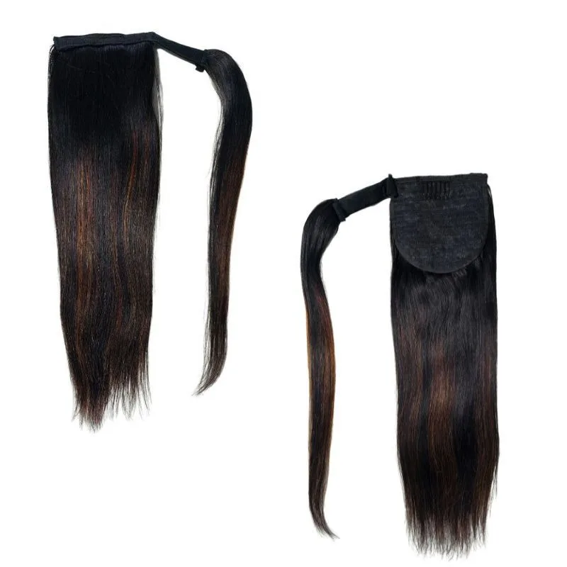 프리미엄 3단계 딥 브라운 리얼 헤어 브라운 포니테일 리얼 헤어 벨크로 포니테일 리얼 헤어는 고품질로 염색 가능합니다