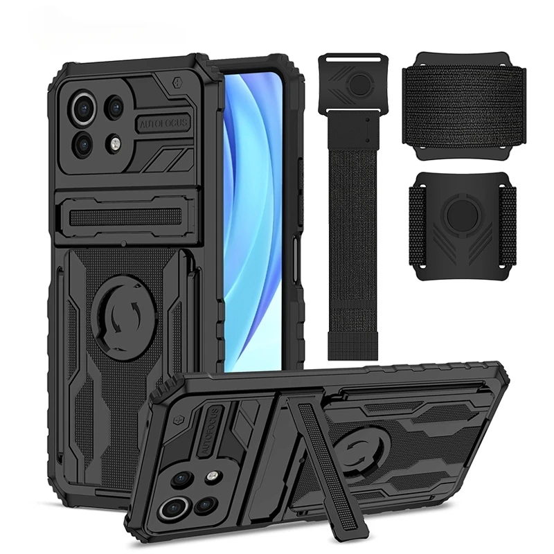 Dropshipping Heavy Duty Armor For Xiaomi Mi11 Lite Wristband Back Sport For Mi 11 Lite Shockproof Casing Stand Holder CASE Cover