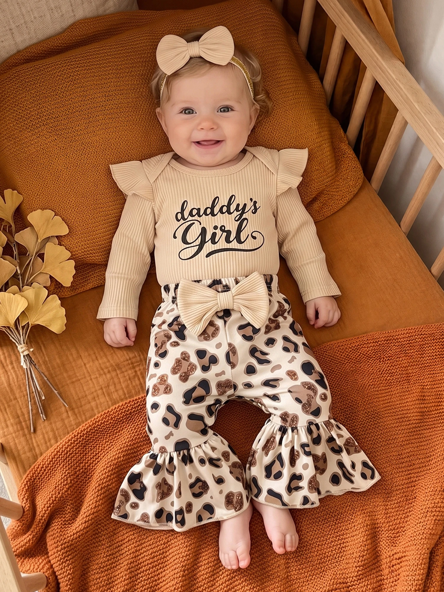 Pants Headband Baby Romper Leopard Pants Girl Fall Outfit Romper Fall-Outfit-Long Baby Girl Fall Sleeve Letter High Quality