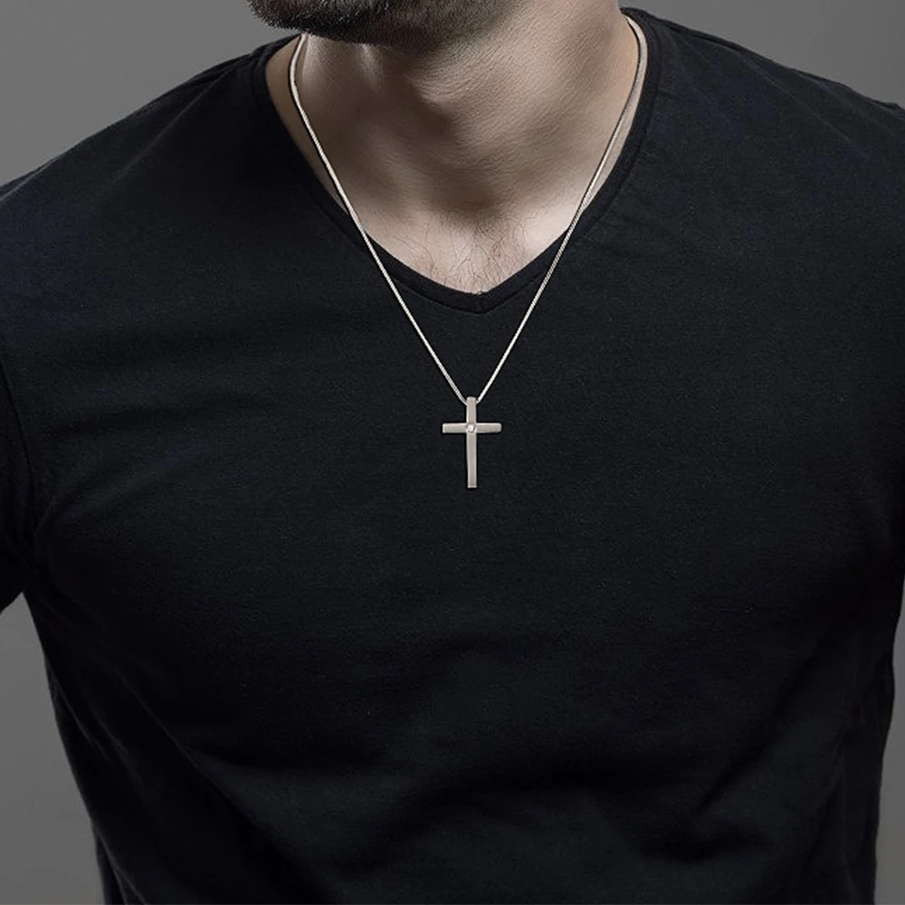 New Simple Cross Prayer Design Hypoallergenic 100% Pure Titanium Pendant Necklace For Women Men Bless Friend Gift Jewelry