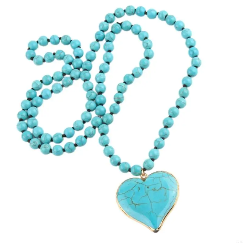 C71C Collier pendentif cardiaque turquoise artistique pour femmes accessoires