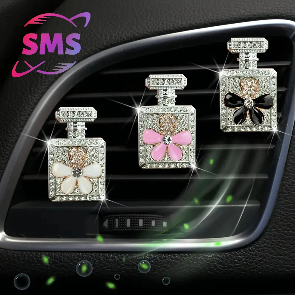 مشبك رائحة لمنفذ هواء السيارة، شكل زجاجة عطر مرصعة بالألماس، مشبك نشر العطر لسيارات BMW، Mercedes-Benz، Toyota، Tesla