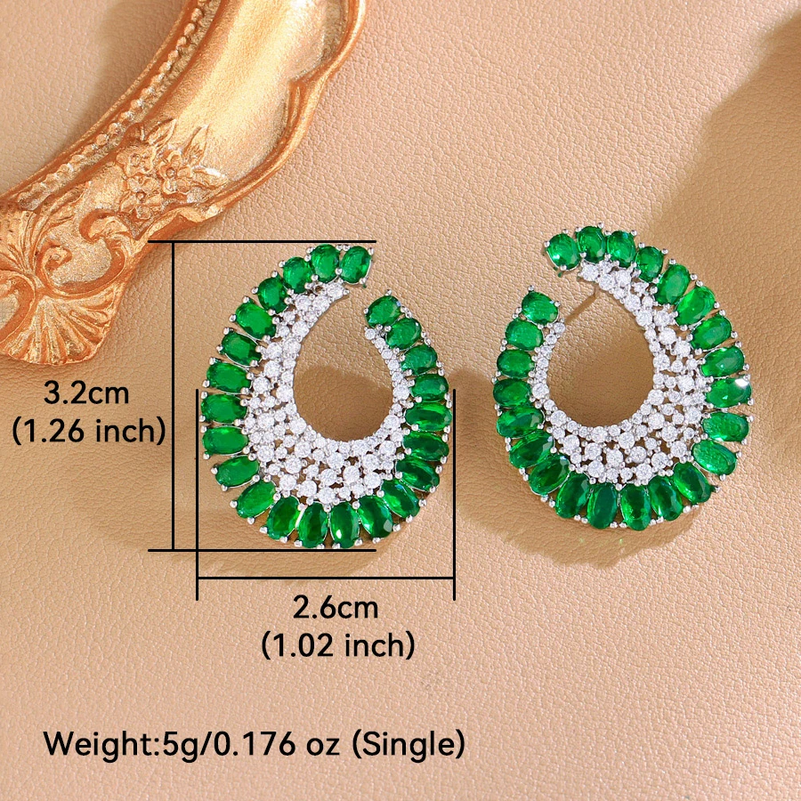 ThreeGraces Elegant Green White Cubic Zirconia Big Statement Stud Earrings for Women 2024 New Trendy Daily Party Jewelry E1825