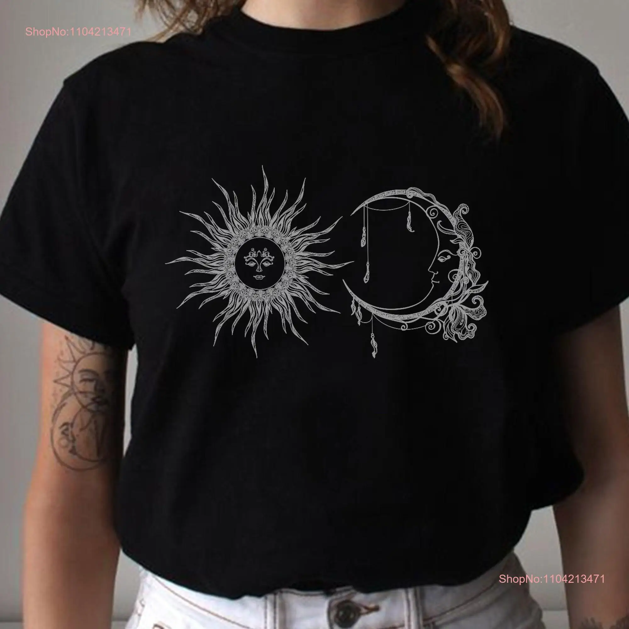 Boho Sun and Moon T Shirt Celestial Hippie Bohemian Festival long or short sleeves