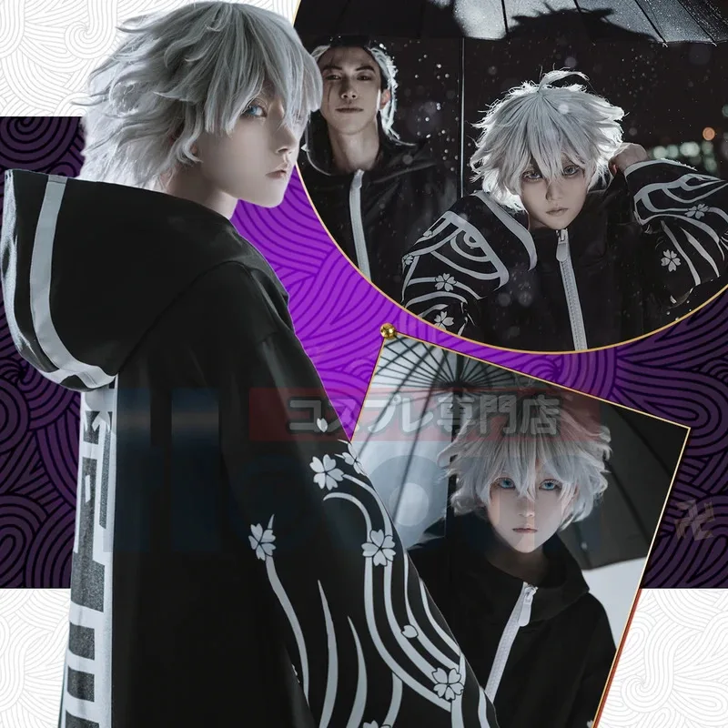 هولون طوكيو أنيمي براهمان سنجو كاواراجي أزياء تنكرية سترة معطف أكثر من حجم أسود ذهبي اللون مطبوعة الزهور هدية