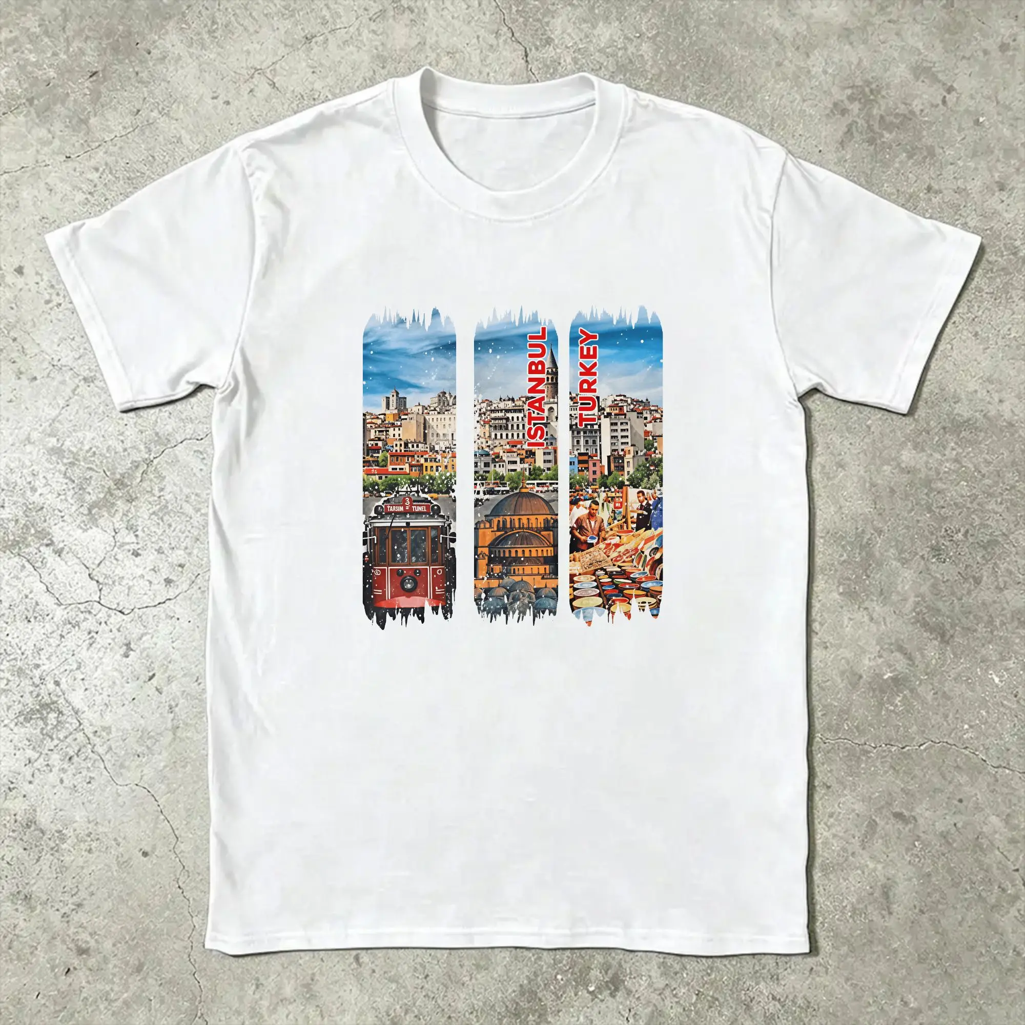 Turkey Istanbul Urban Landscape T-Shirts Men  Vintage Cotton Tee Shirt Round Neck Short Sleeve T Shirt Unique Clothes