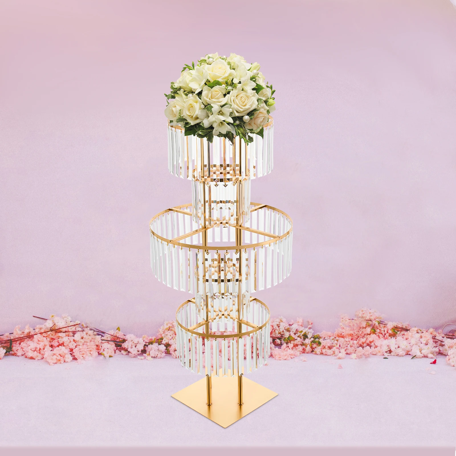 5-Tier Gold Display Stand, 110cm High Crystal Wedding Centerpieces Floral Rack, Free Standing Flower Stand for Banquet, Festival, Birthday Party