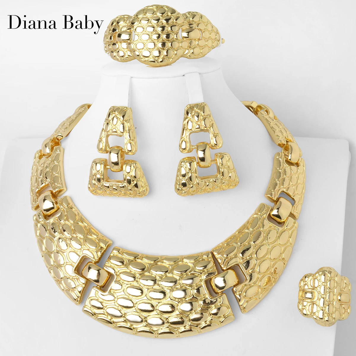 1 Set Wedding Party Jewelry For Women Dubai African Nigeria Party Dress Decoration Choker Necklace Earring Bangle Bracelet Ring