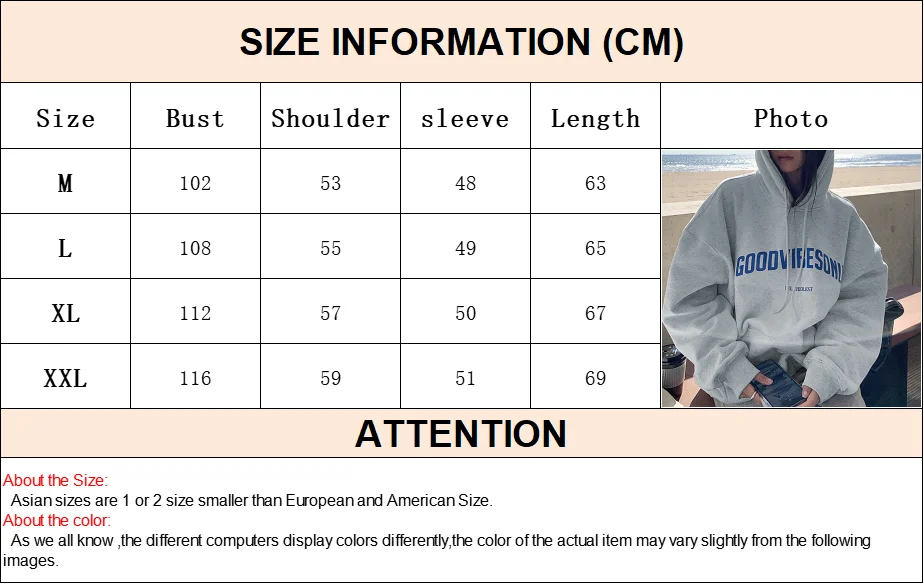 Koreanische Mode Lose Pullover Frauen Herbst Winter 2025, Langarm Mit Kapuze Hemd Brief Drucken Pullover Tops Casual Sweatshirts – Detail 1