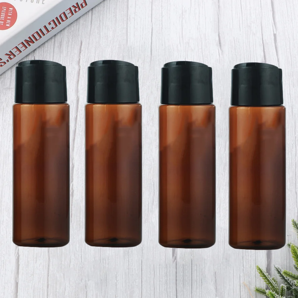4 Stück flache Schulterflasche, 250 ml, braun, wiederverwendbarer Emulsionsbehälter mit Pressdesign für Kosmetika, Unterverpackung auf Reisen nach Hause