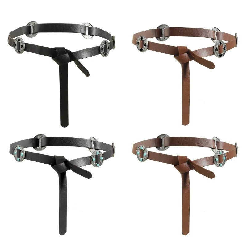 

Adjustable Retro Carved Metal Decors Waist Belt Exquisites Handcrafts PU Leather Belt Waistband for Fashion Enthusiasts P8DB