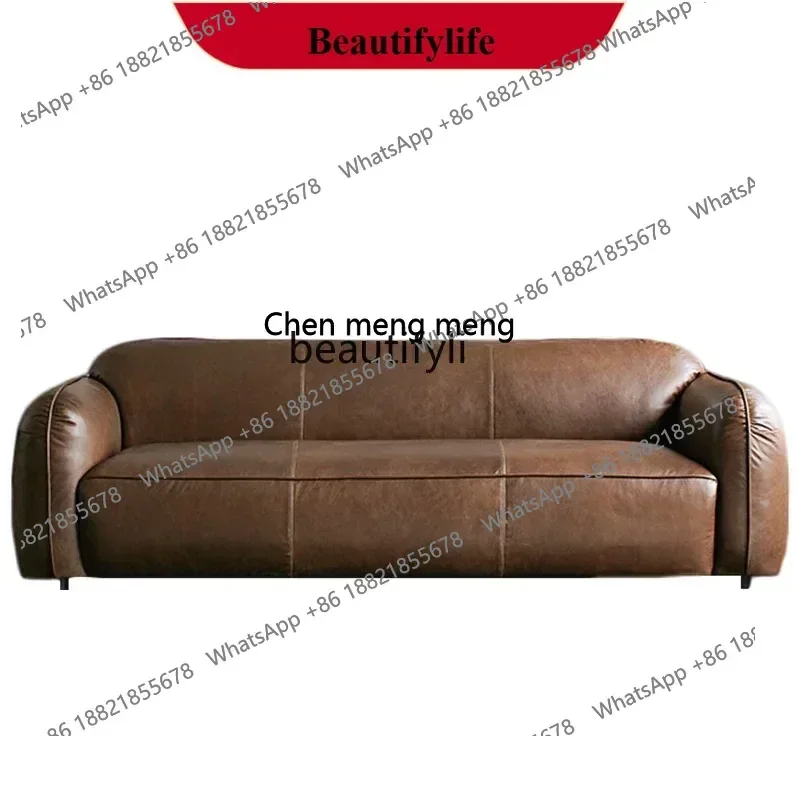

X S8617Italian retro tofu block leather sofa designer living room soft bag straight row sofa