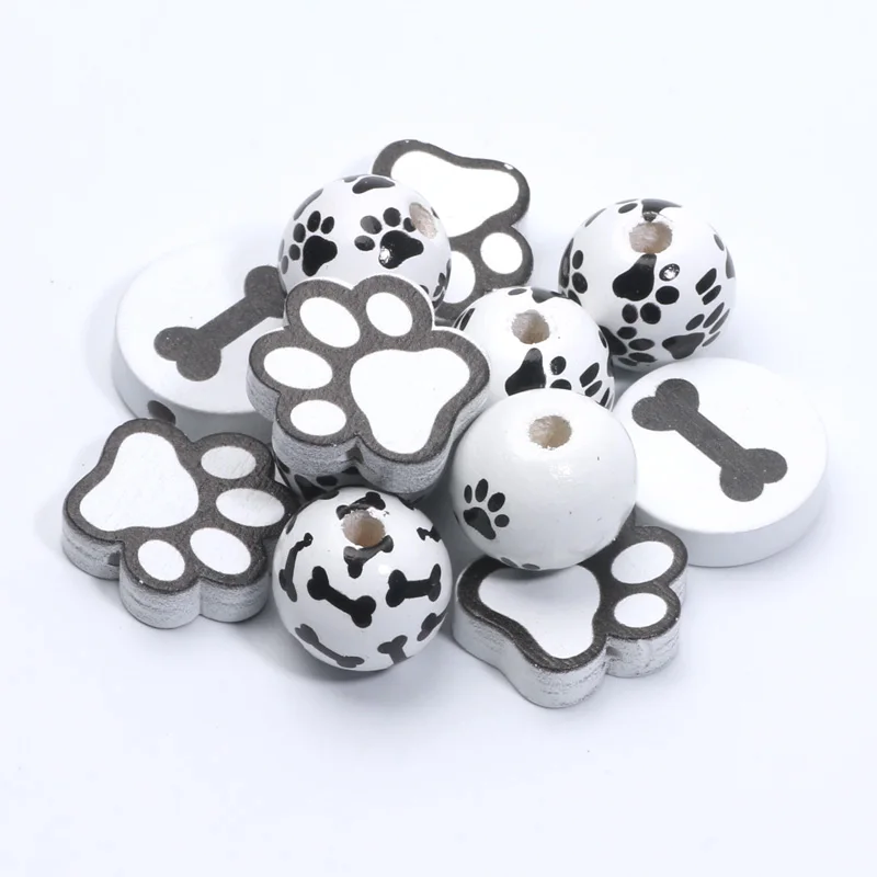 20pcs Mixed Cute Dog\'s Paw Bone Wooden Spacer Beads Natural Wood Beads For Diy Bracelet Necklace Jewelry Making Home Decoration