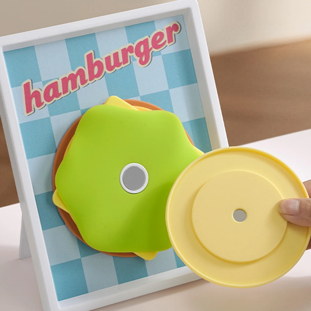 Cute Burger Silicone Coaster Set Magnetic Stackable Heat Resistant Anti-scald Cup Pad with Photo Frame Storage for Kitchen Decor